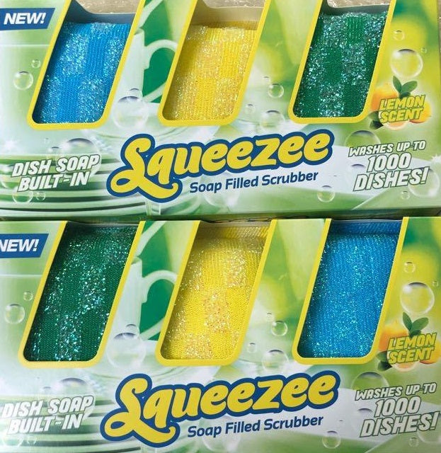 Soap Filled Scrubber Sponge with Lemon Scent, 2*3 Pack